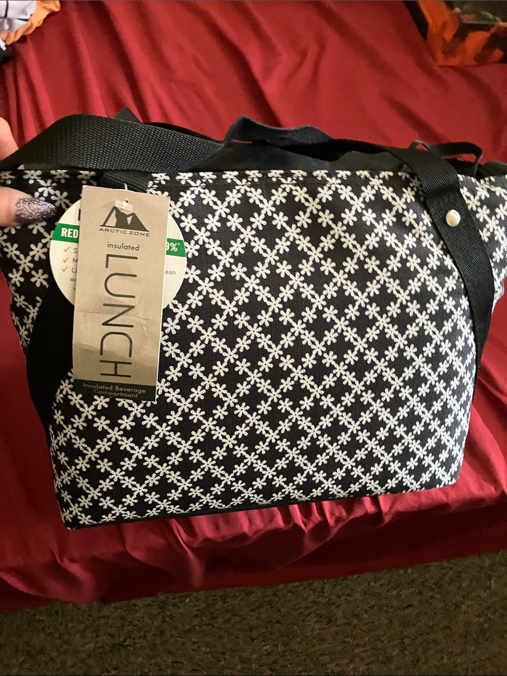 Black & White Floral Pattern Tote Lunch Bag - Women
